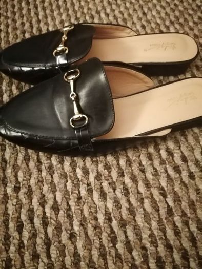 Black mule loafer woman's shoes