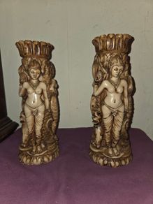 Pair of Vintage Carved Resin Vases