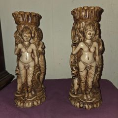 Pair of Vintage Carved Resin Vases