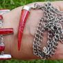 Vintage Red Fossilized Coral .925 Sterling Silver handcrafted Large Bali Bracelet and Red Coral Horn Pendant Necklace Image 6