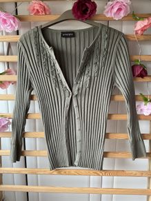 cardigan khaki principle ribbed cardigan with frill detail sizev12