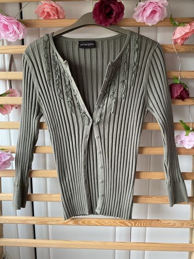 cardigan khaki principle ribbed cardigan with frill detail sizev12