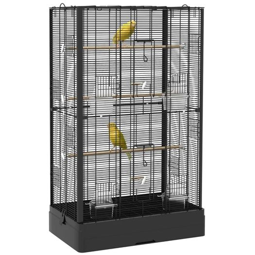 Bird Cage with Removable Tray and Perches, Aviary for Parrots, 61x36.5x98 cm, Black