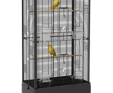 Bird Cage with Removable Tray and Perches, Aviary for Parrots, 61x36.5x98 cm, Black
