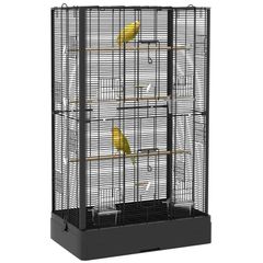 Bird Cage with Removable Tray and Perches, Aviary for Parrots, 61x36.5x98 cm, Black