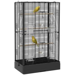 Bird Cage with Removable Tray and Perches, Aviary for Parrots, 61x36.5x98 cm, Black