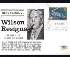 1976 Great Britain cover commemorating Harold Wilson resigns 12p commemorative stamp with 16th March 1976 Trafalgar Square Branch office cancel