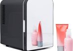 NEW SALE | Portable Mirrored Personal Fridge 4 Litre Mini Refrigerator, Skin Care, Makeup Storage, Beauty, Serums and Face Masks, Small for Desktop Or Travel, Cool & Heat, Cosmetic Application, Black