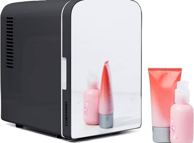 NEW SALE | Portable Mirrored Personal Fridge 4 Litre Mini Refrigerator, Skin Care, Makeup Storage, Beauty, Serums and Face Masks, Small for Desktop Or Travel, Cool & Heat, Cosmetic Application, Black