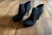 Black glitter ankle high heel boots