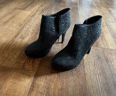Black glitter ankle high heel boots