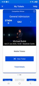 Michael buble tickets x 4 malahide castle
