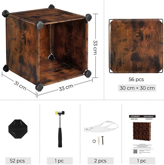 _16 cube shelf system, shoe shelf, DIY cube shelf, stackable, plug-in shelf made of PP plastic, cloakroom, room divider, for bedroom, office, vintage brown