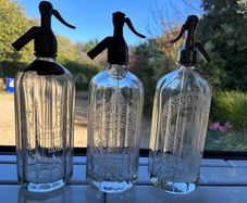 Trio of Vintage 1930s-1950s Irish Glass Soda Syphons - Dublin, Carlow & Schweppes