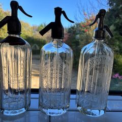 Trio of Vintage 1930s-1950s Irish Glass Soda Syphons - Dublin, Carlow & Schweppes