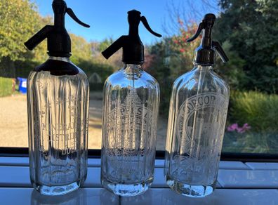 Trio of Vintage 1930s-1950s Irish Glass Soda Syphons - Dublin, Carlow & Schweppes