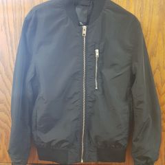 Long black heavy zipped sleeved jacket, Size - XS