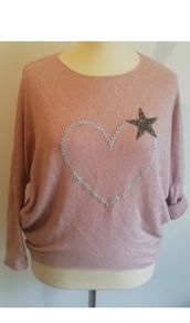 Carla Giannini Angora Wool Jumper Salmon Dusky Pink Heart Star One Size NWT  CAN POST