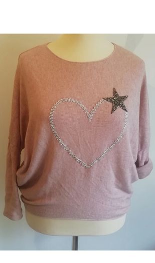 Carla Giannini Angora Wool Jumper Salmon Dusky Pink Heart Star One Size NWT  CAN POST