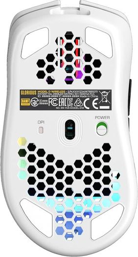 Glorious Gaming Model D Wireless Gaming Mouse - 69g Superlight, Lag Free 2.4Ghz Wireless, RGB, BAMF Sensor, Ergonomic, 6 Buttons - White | Lag free connectivity, advanced BAMF sensor, long battery life, PTFE sliders, beehive format, vivid lighting (Used)