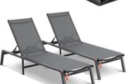 2Pcs Chaise Lounge Aluminum Patio Lounge Chairs with Adjustable 5-Position Recliner and Full Flat Tanning Chairs