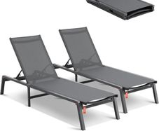 2Pcs Chaise Lounge Aluminum Patio Lounge Chairs with Adjustable 5-Position Recliner and Full Flat Tanning Chairs
