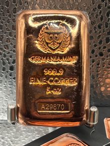 5 avdp oz Fine 999 Copper Bullion Germania Mint Bar sealed in Box.