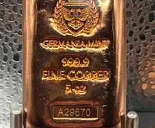 5 avdp oz Fine 999 Copper Bullion Germania Mint Bar sealed in Box.