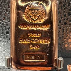 5 avdp oz Fine 999 Copper Bullion Germania Mint Bar sealed in Box.