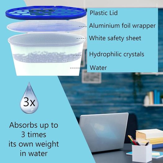 Dehumidifier Tubs 500ml Pack of 20 Moisture Absorber Condensation Remover for Damp, Mould, Moisture in Home, Kitchen, Wardrobe, Bedroom, Caravan, Office, Garage, Bathroom, Blue