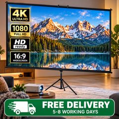 Tripod Projector Screen with Stand 60 inch 16:9 4K HD Projection Screen Stand Wrinkle-Free Height Adjustable Portable Screen for Projector Indoor & Outdoor for Movie, Home Cinema, Gaming, Office