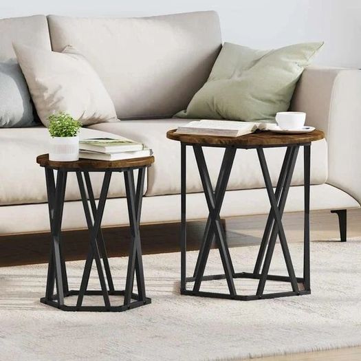 Coffee Table 2 pcs Smoked Oak Engineered Wood and Steel