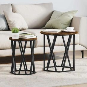 Coffee Table 2 pcs Smoked Oak Engineered Wood and Steel