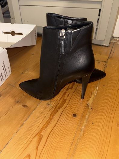 Black 4inch leather heeled boots