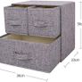 Fabric Storage Box Storage Bins with Handle Drawer Organiser with Lid Folding Storage Bins Box Containers for Socks, Underwear, Bras, Ties, Scarves (Grey, 1 big + 2 small drawers) Image 2