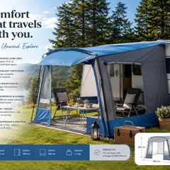 Caravan Awning Caravan Tent, 350cm Travel Awning with Removable Front Wall