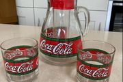 Coca Cola Liberty Stained Jug Set With Two Glasses x 2