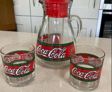 Coca Cola Liberty Stained Jug Set With Two Glasses x 2