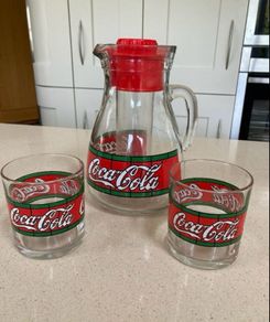 Coca Cola Liberty Stained Jug Set With Two Glasses x 2