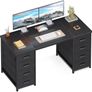 Computer Desk with 8 Fabric Drawers, Office Desk with Storage  120 x 48 cm Black Home Office Desk, PC Study Desk for Bedroom and Living Room Compact Work Table with More Storage Space Image 2