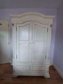 Antique-Effect Ivory Wardrobe & Matching Bedside Locker