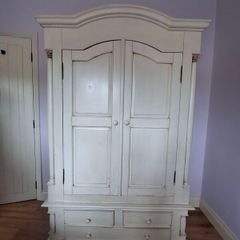 Antique-Effect Ivory Wardrobe & Matching Bedside Locker