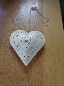 Shabby Chic Hanging Heart Shaped T Light Holder