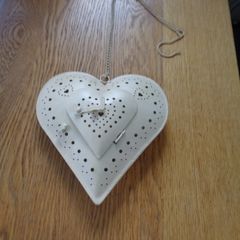 Shabby Chic Hanging Heart Shaped T Light Holder