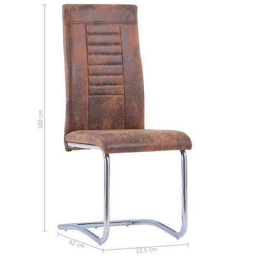 Cantilever Dining Chairs 4 pcs Brown Faux Suede Leather