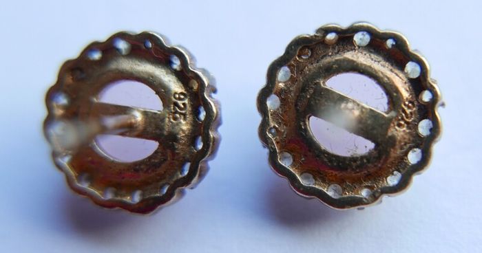 Vintage  Sterling Silver 925 Gold Plated Moonstone agate Earrings 2,6g
