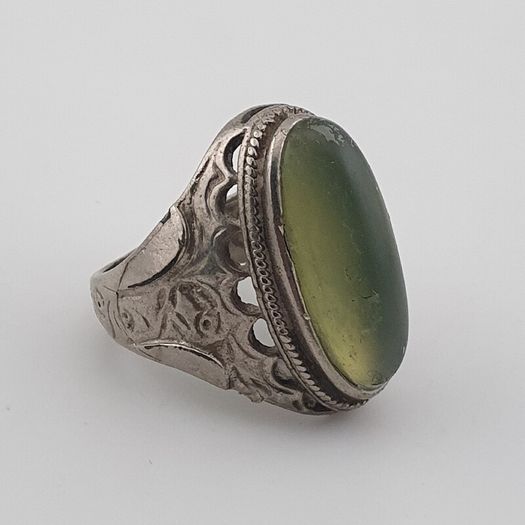 Ancient Handmade Brass With Antique Jade Ring
