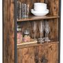 _Bookcase, Book Cabinet, Office Shelf, Kitchen Cabinet with 2 Open Compartments, 1 Shelf with Cupboard Doors, Multifunctional, Industrial Design, Vintage Brown/Black Image 2