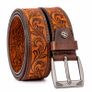 Unisex Genuine Leather Belt Vintage Embossed Design with Antique Buckle Casual & Formal Waist Belt Image 8