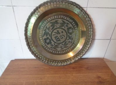 Vintage Asian Brass Hanging Plaque for Sale